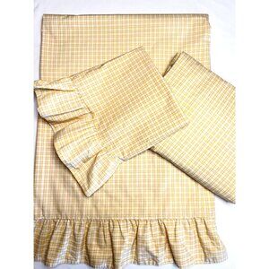 Martha Stewart TWIN Sheet Set 1-Flat 1-Fitted 1 Pillowcase Yellow Wht Ruffle USA